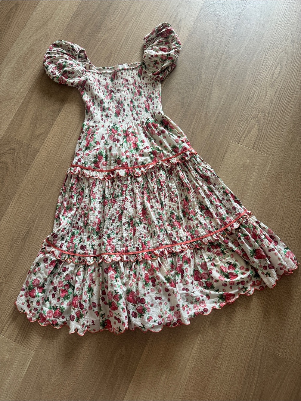 Floral Puff-Sleeve Maxi Dress in White and Pink. Loveshackfancy